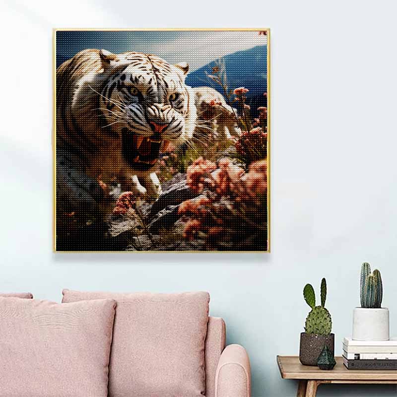New Arrival 5D DIY Full Circle Diamond Painting "Tiger Roar" Embroidery Cross Stitch Home Decor Gift