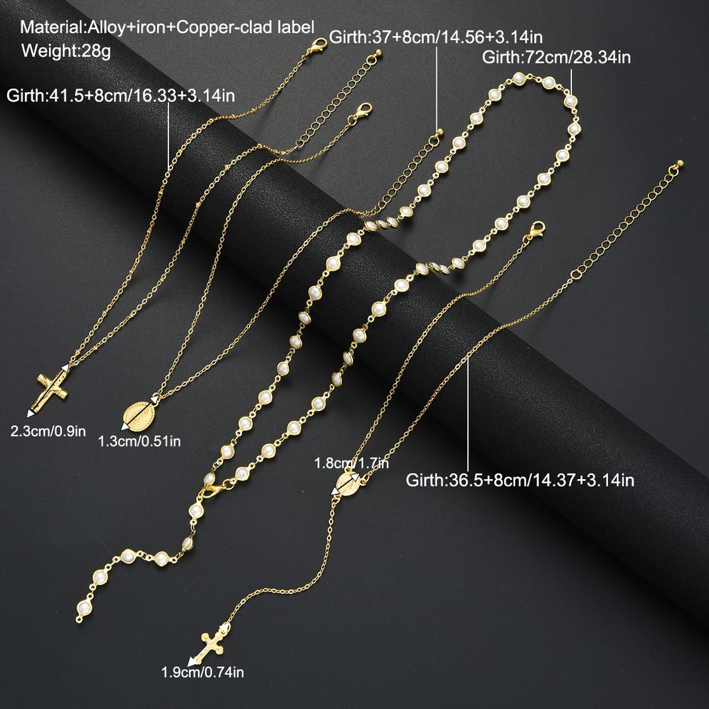 17KM 4-Piece Cross Pendant Figure Necklace Set Adjustable Bohemian Style Fashion Jewelry For Women Daily Wear Party Gift