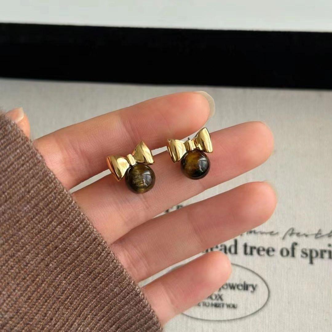 

Новый уникальный дизайн с ощущением тигрового глаза, камень, бант, серьги-гвоздики, женские украшения