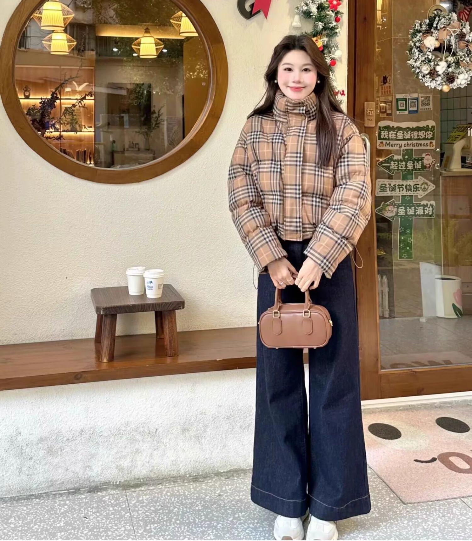 

Winter new small bread clothes thickened plaid short cotton clothes women s coat L (recommended 130-75kg)