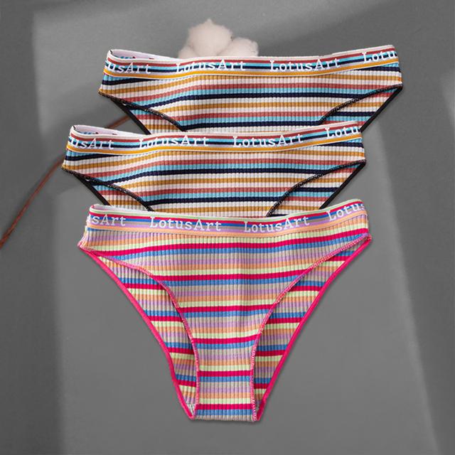 YOUULAR 3 Teile/los Gestreiften Sexy Frauen Höschen Sport Baumwolle Unterwäsche Atmungsaktivem Slip Mädchen Süße Nette Panty Gemütliche Dessous