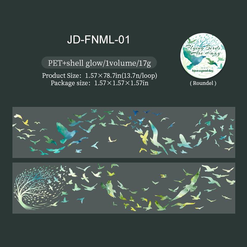 40mm*200cm Flying Birds Are Hazy Series Colorful Birds Landscape PET Tape Creative DIY Journal Material Collage Stationery