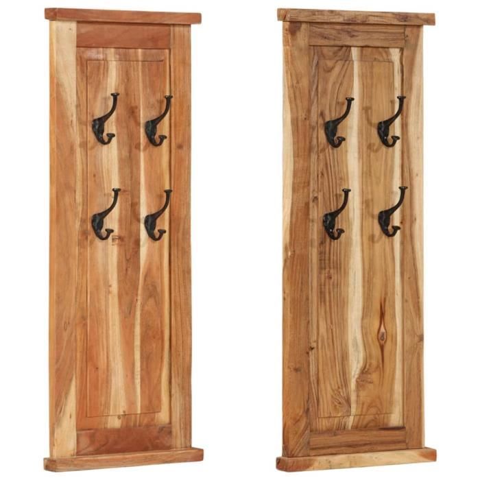 VidaXL Porte-manteaux 2 pcs Bois massif d'acacia 38x100 cm
