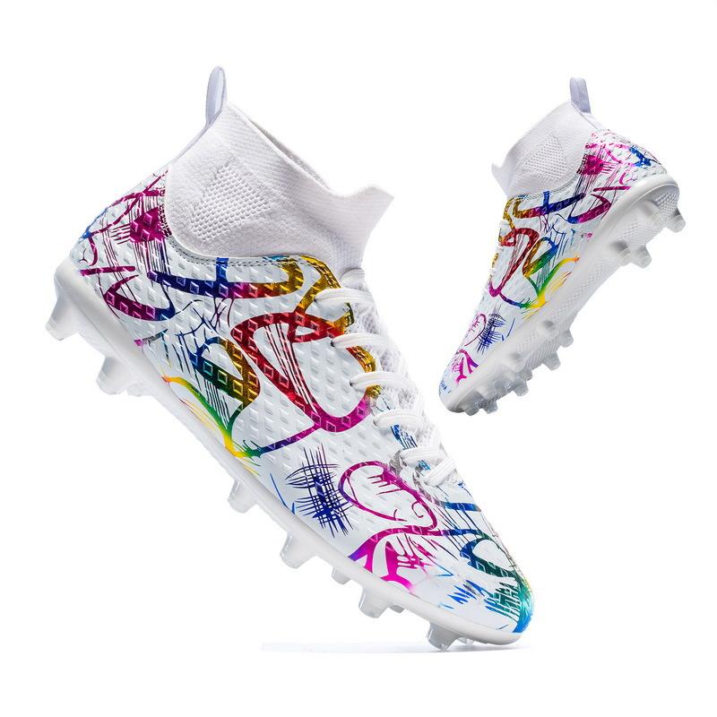Football Shoes High Top 2 New Fly-woven Breathable Boys' Sneakers Camouflage Broken Nails Children's Football Shoes