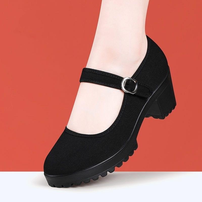 Work Shoes Hotel Long Standing Is Not Tired Feet Non-slip High Heel Thick Heel Old Beijing Cloth Shoes Comfortable Dancing Square Dance Women's Shoes