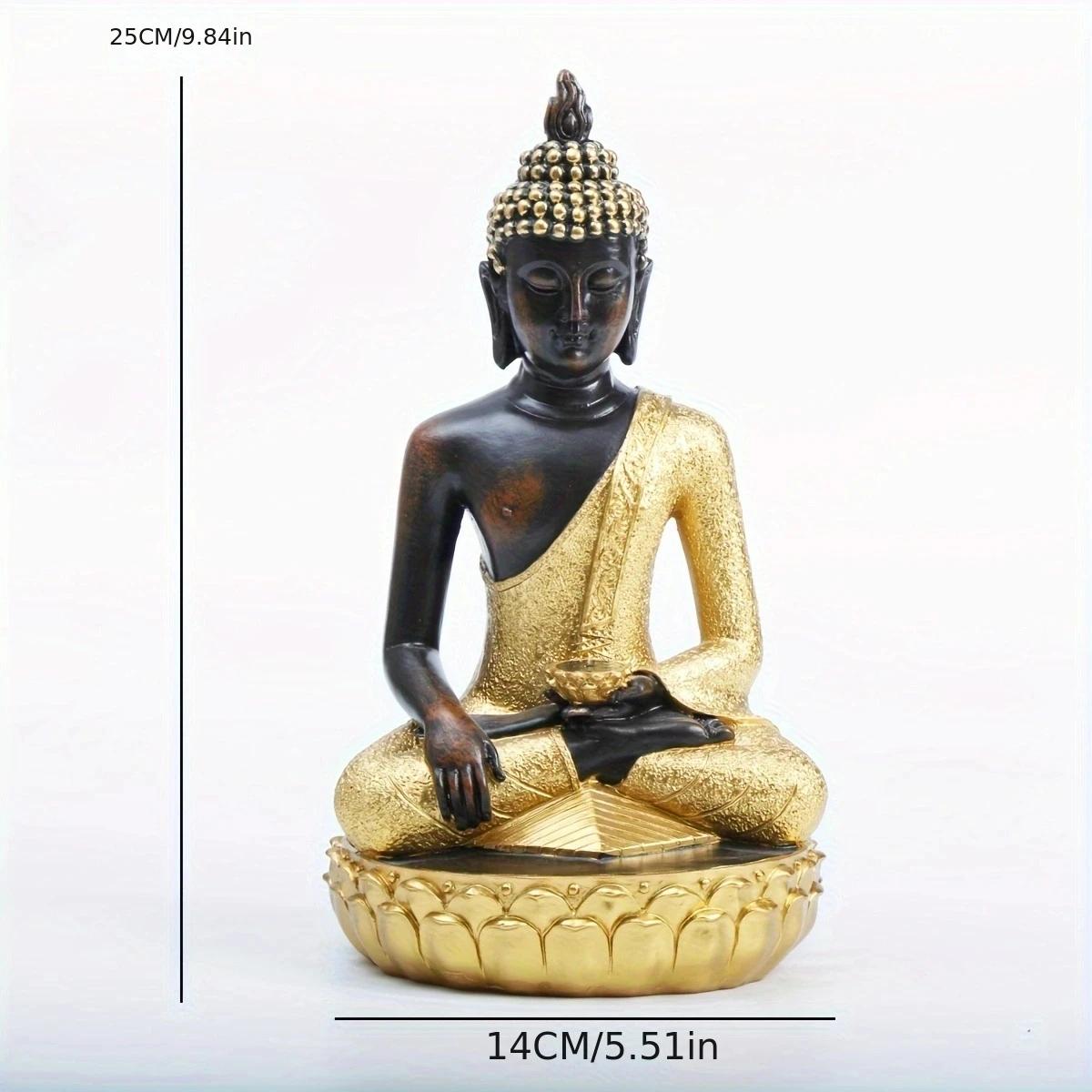 

Southeast Asian Buddha Statue on Lotus Base, Golden Decorative Sculpture for Indoor Home Room Desk Decor, Zen Gift