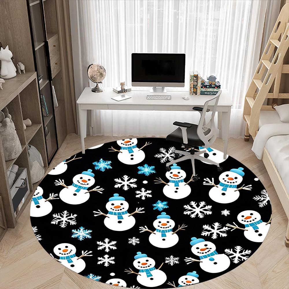 1pc Snowman-patterned Chair Carpet for Office Non-Slip, Machine Washable Rug for Office, Room - Holiday Decor, Machine Made yy251016182