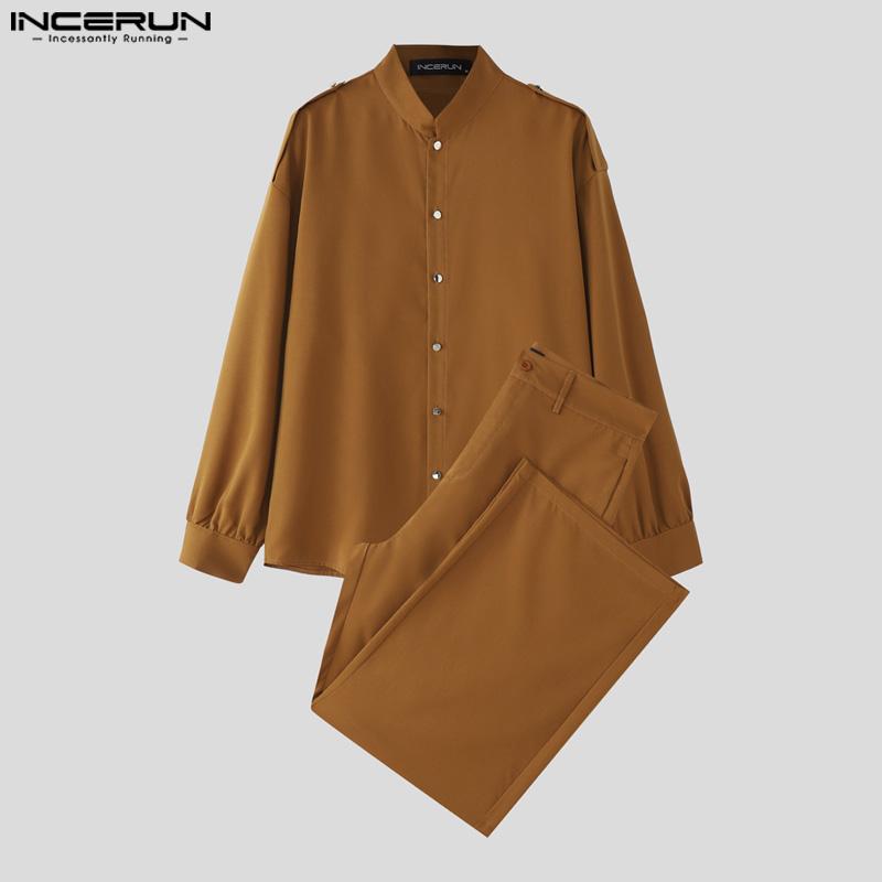 INCERUN Oversized Autumn Men Long Sleeve Shirts Long Pants Casual Two Pieces Sets Outfits