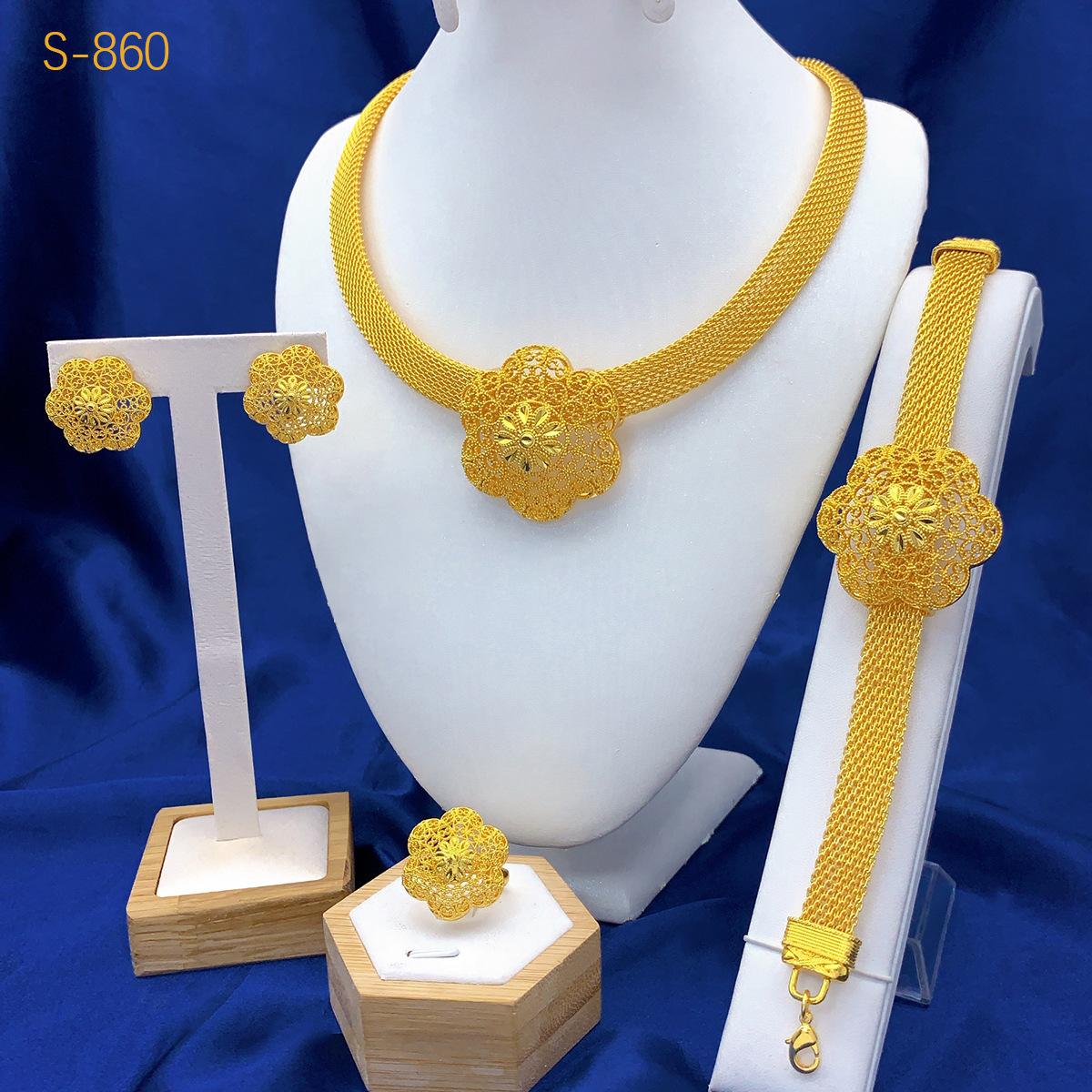 24K Gold Plated Dubai Necklace Earrings Ring Bracelet Set African Bridal Banquet Jewelry Set 2026 45cm