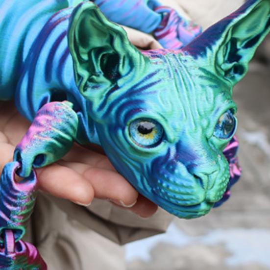 Kloubová bezsrstá kočka 3D tištěná figurka kočky Sphynx Flexibilní kočka Úleva od stresu Stolní mazlíček Fidget hračka Domácí kancelářská dekorace pro milovníka a sběratele koček