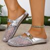 Fashion Ladies Shoes 2025 Hot Sale Closed Toe Women's Slippers Fashion Outdoor Casual New Metal Decoration Mesh Light Flat Slippers
