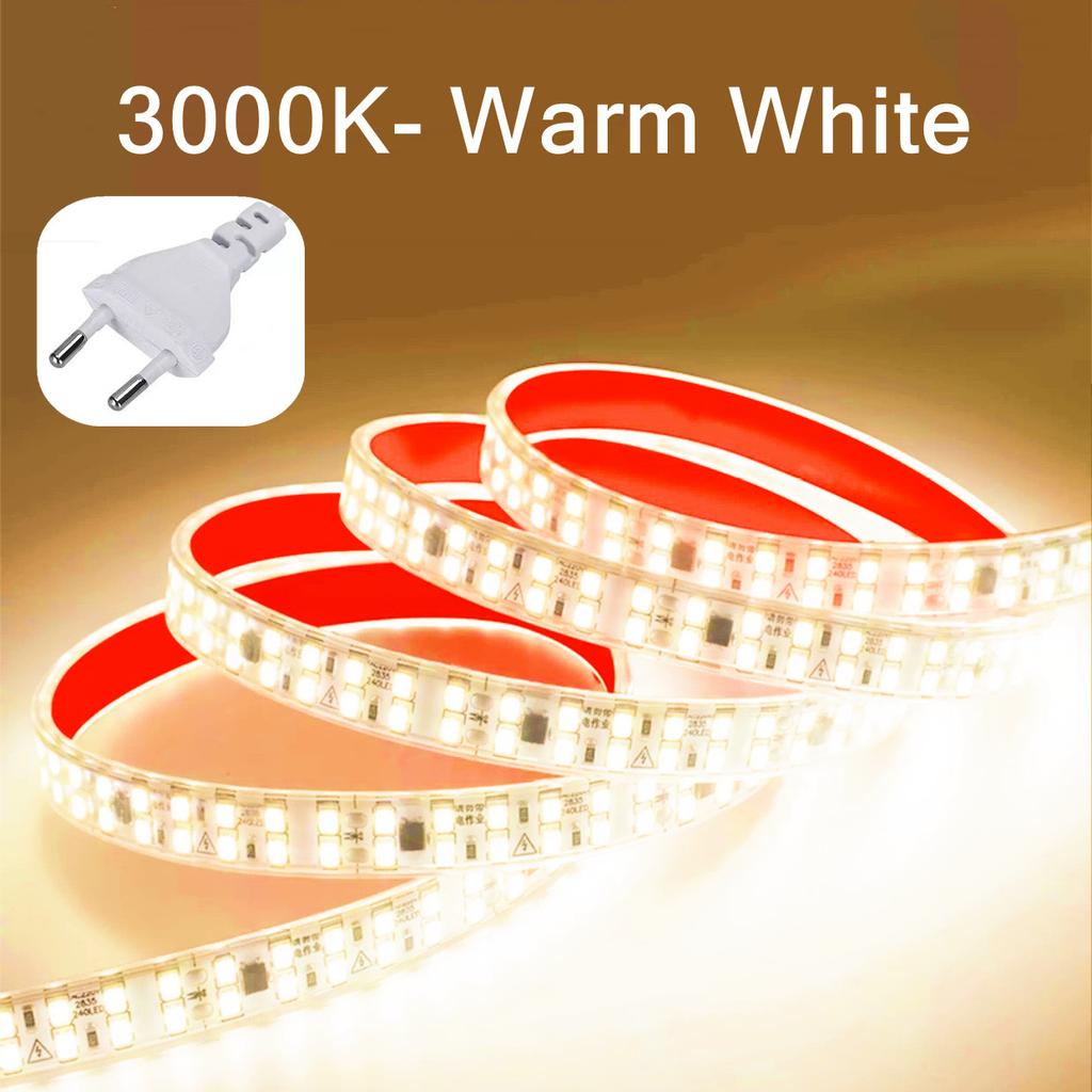 SMD 2835 LED Strip 12MM Width 240LEDs/M AC220V Flexible Cuttable Soft Lamp IP68 Waterproof Warm/Neutral/White Light With EU Plug