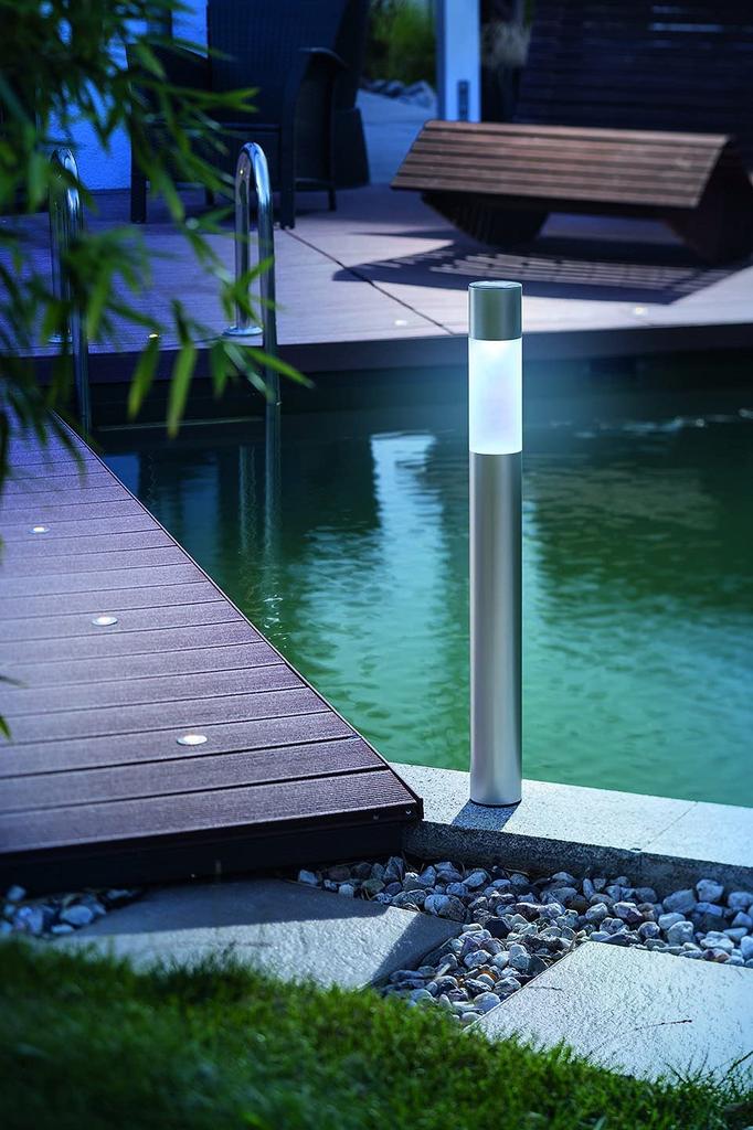 GW Solar [Stylish and Modern Light  Solar Light  7cm Diameter, 50cm Tall Aluminum Pole] [Pole Color: Silver] WhiteWarm White Switch, IPX4, No Wiring