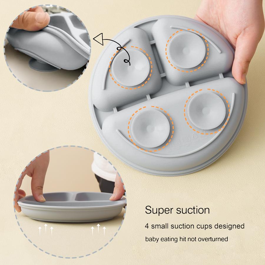Color Kids 7Pcs Silicone Feeding Set Baby Sucker Bowl Dining Plate Spoon Waterproof Bib Sippy Cup Training Weaning Tableware