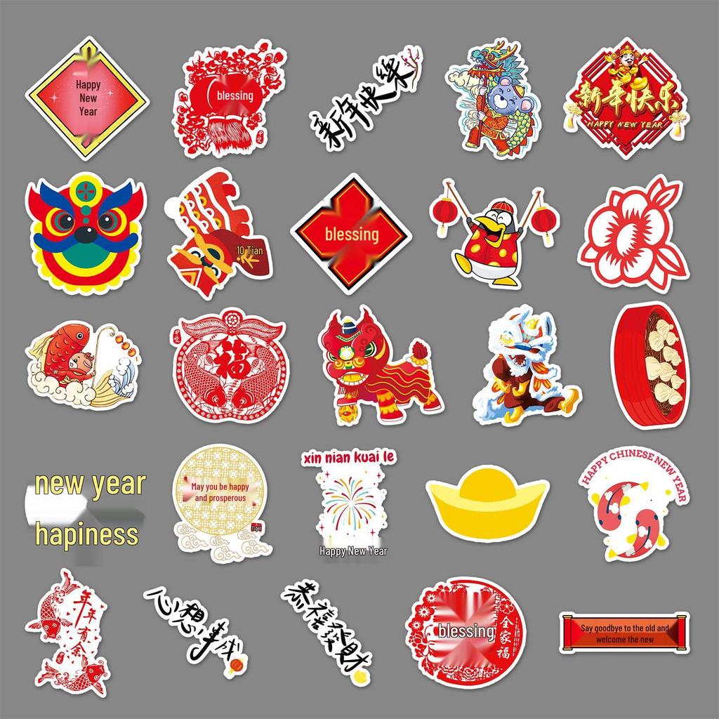 50 Chinese New Year Graffiti Stickers for Journals, Notebooks, and Cars