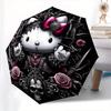 Gothic Hello Kitty Automatic Folding Umbrella-Simple 8-Rib Design, Bright Cartoon Pattern, Durable Iron Frame, Suitable For Travel, Outdoor,