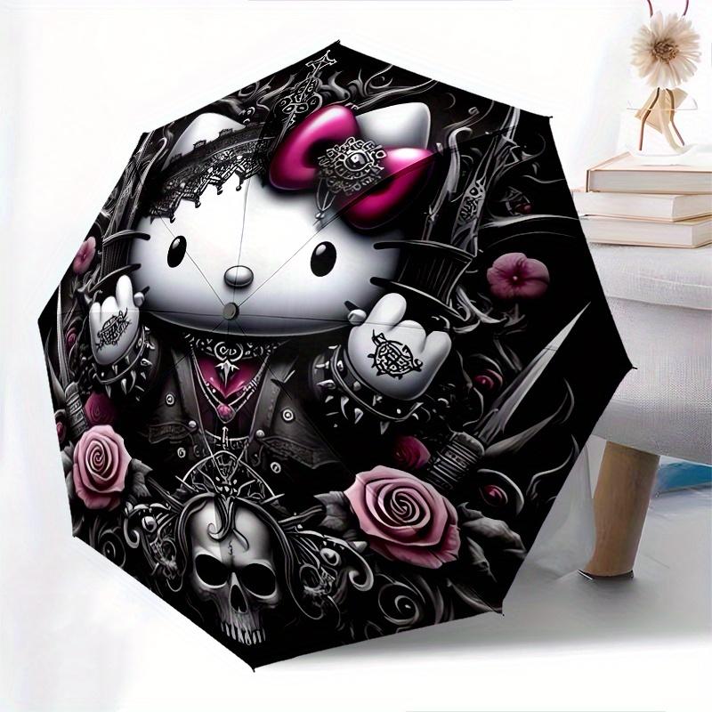 Gothic Hello Kitty Automatic Folding Umbrella-Simple 8-Rib Design, Bright Cartoon Pattern, Durable Iron Frame, Suitable For Travel, Outdoor,