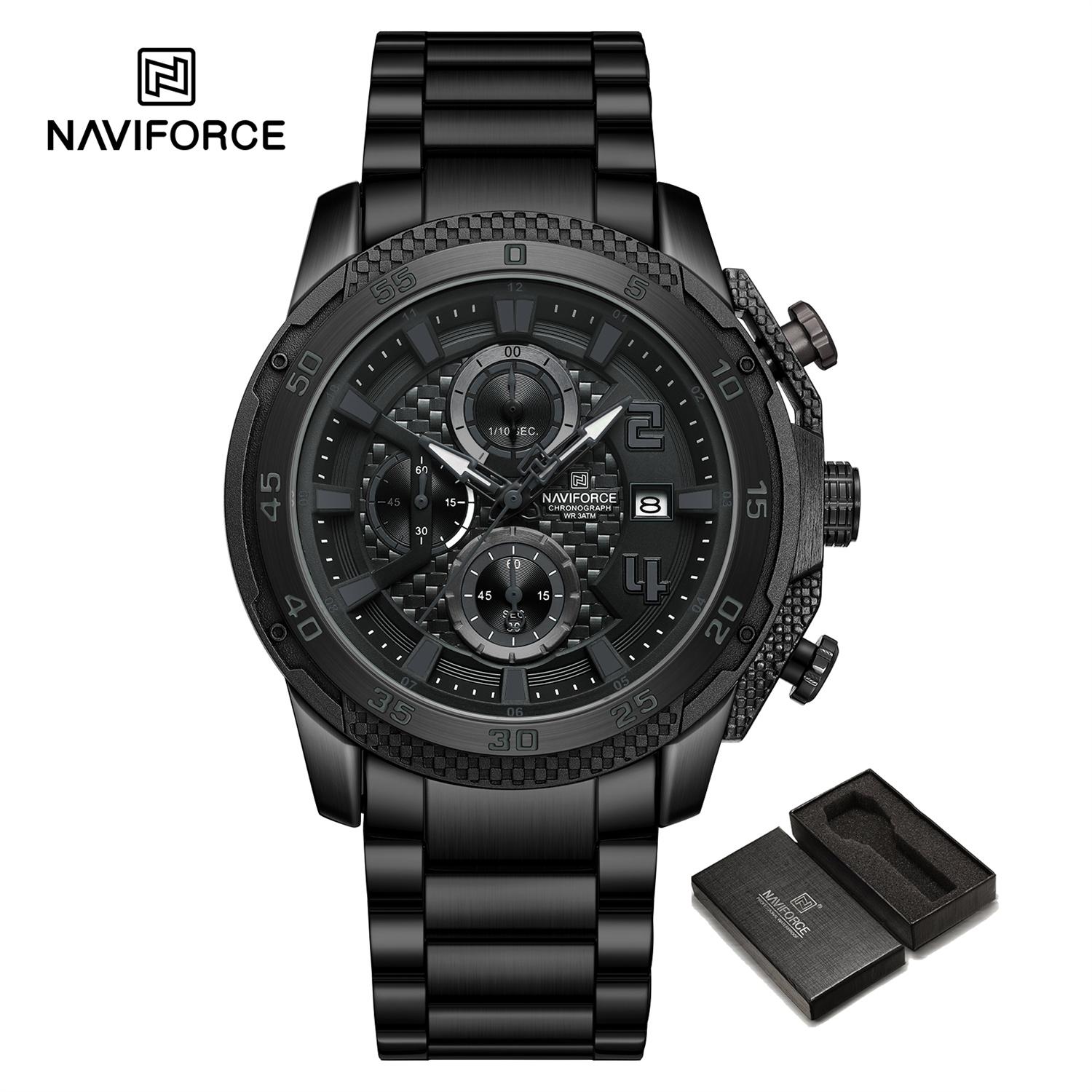 NAVIFORCE Мужские модные повседневные водонепроницаемые часы-хронограф из нержавеющей — фото 17