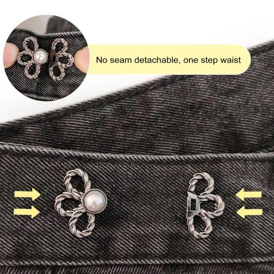Květinový stahovač pasu na džíny s knoflíky, nastavitelný, bez šití, ozdobný knoflík, špendlíky na volné džíny, kalhoty, sukně