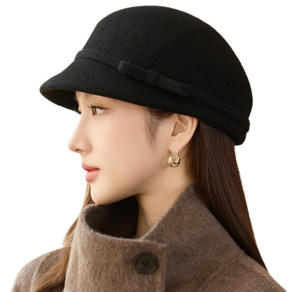 Woolen Fabric Wool Blended Hat Black Newsboy Hat Elegant Painter Beret Daily Wear