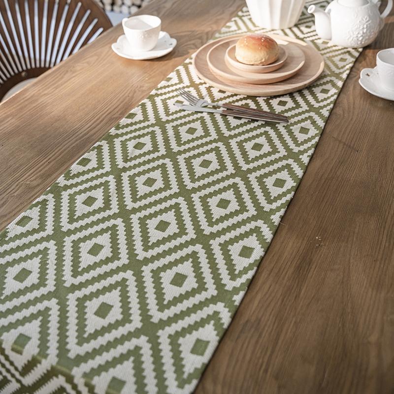 Nordic Simple Geometric Table Flag Fringe Living Room Dining Flag Long Strip Polyester Cotton Jacquard Decorative Tablecloth