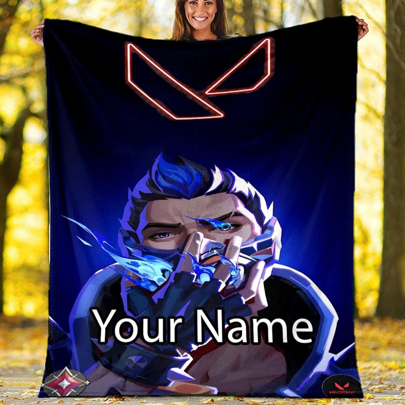 Custom Name Valorant Theme Printed Blanket - Perfect for Couch, Bed, Travel & Outdoor Use | Machine Washable, Cozy & Durable.