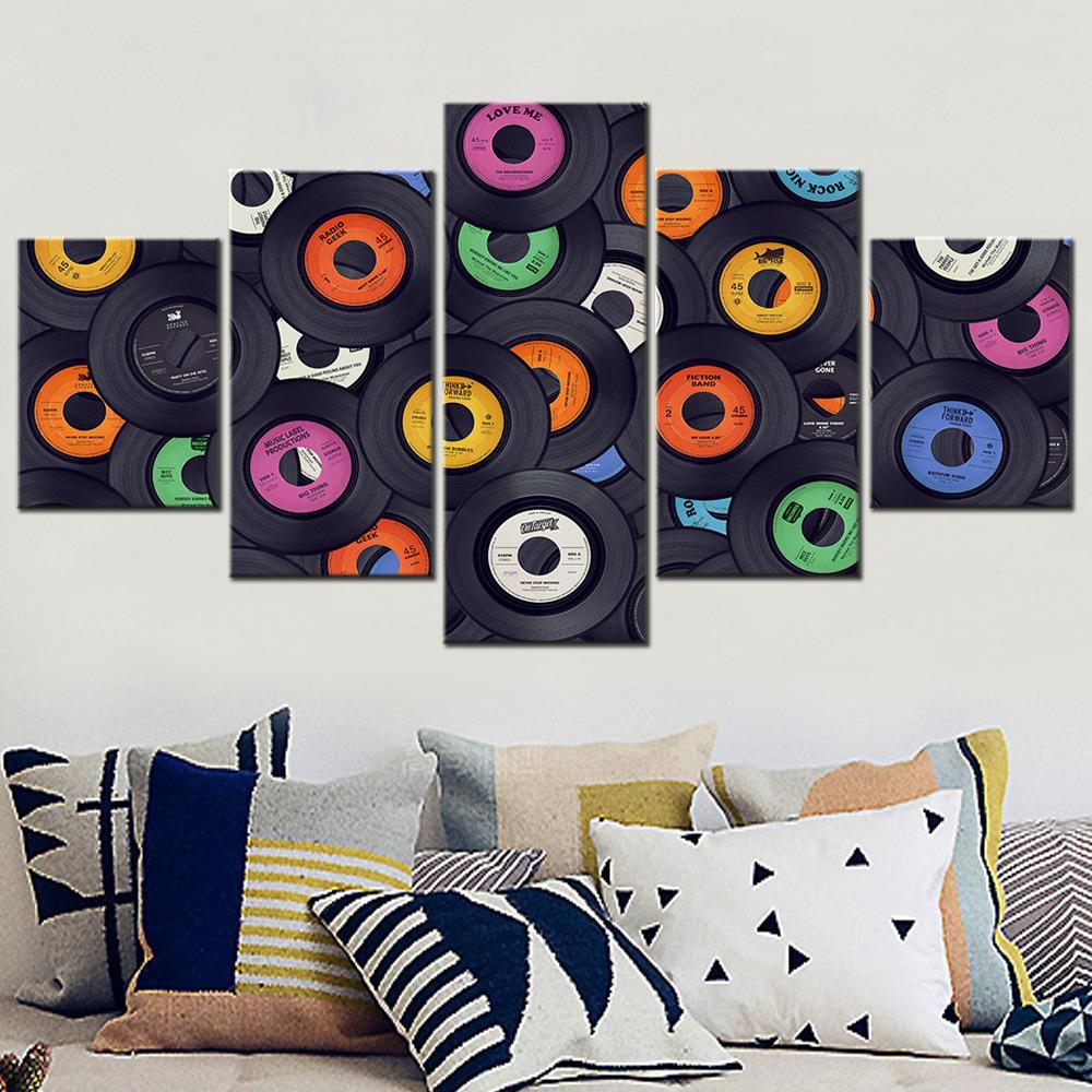 

5 Piece Wall Art Canvas Prints Music Painting Disc Record Posters on the Wall Canvas Painting for Bedroom Vintage Home Decor 20X35 20X45 20X55cm