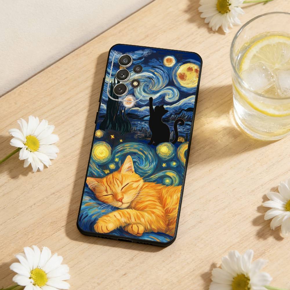 Art Oil Painting Cat Phone Case For Samsung S26,S25,S24,S21,S22,S23,S30,Ultra,S20,Plus,Soft Silicone Black Cover