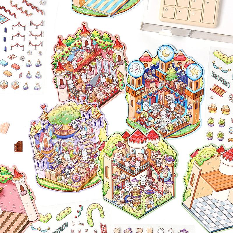 3D Dream Castle Scene Stickers Creativity Decorative Hand Account Diary Album Scrapbooking Material Craft Supplies
