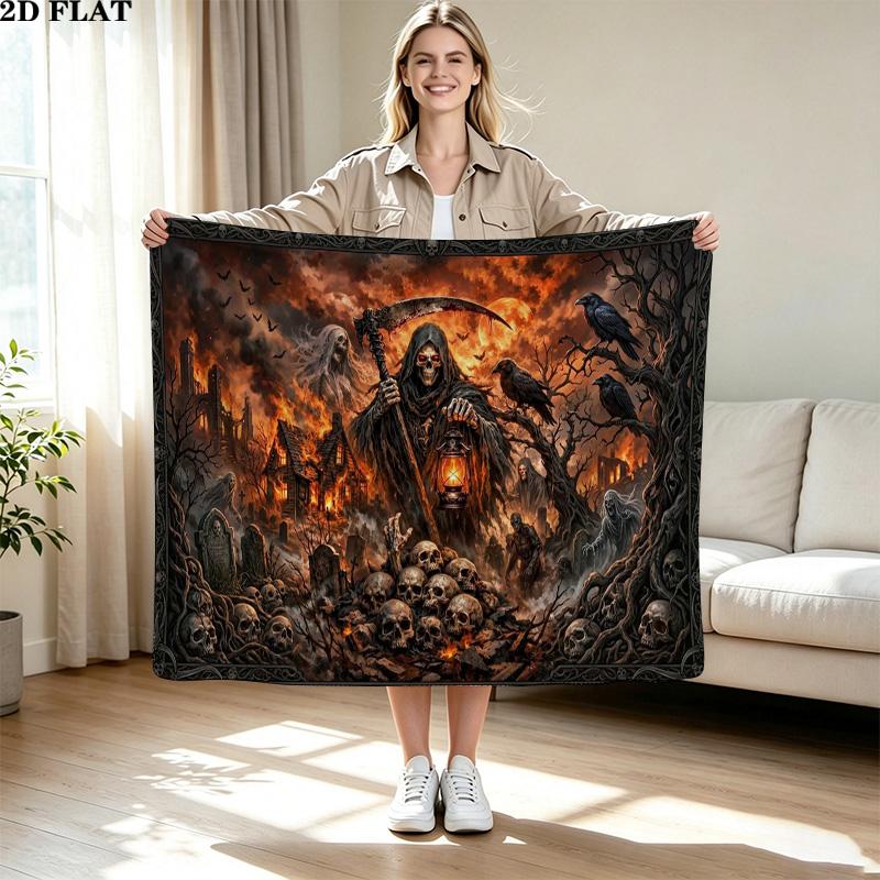 Dark Grim Reaper Print Flannel Blanket High Quality Warm Comfortable Cover for All Seasons Perfect for Gifts Home Decor