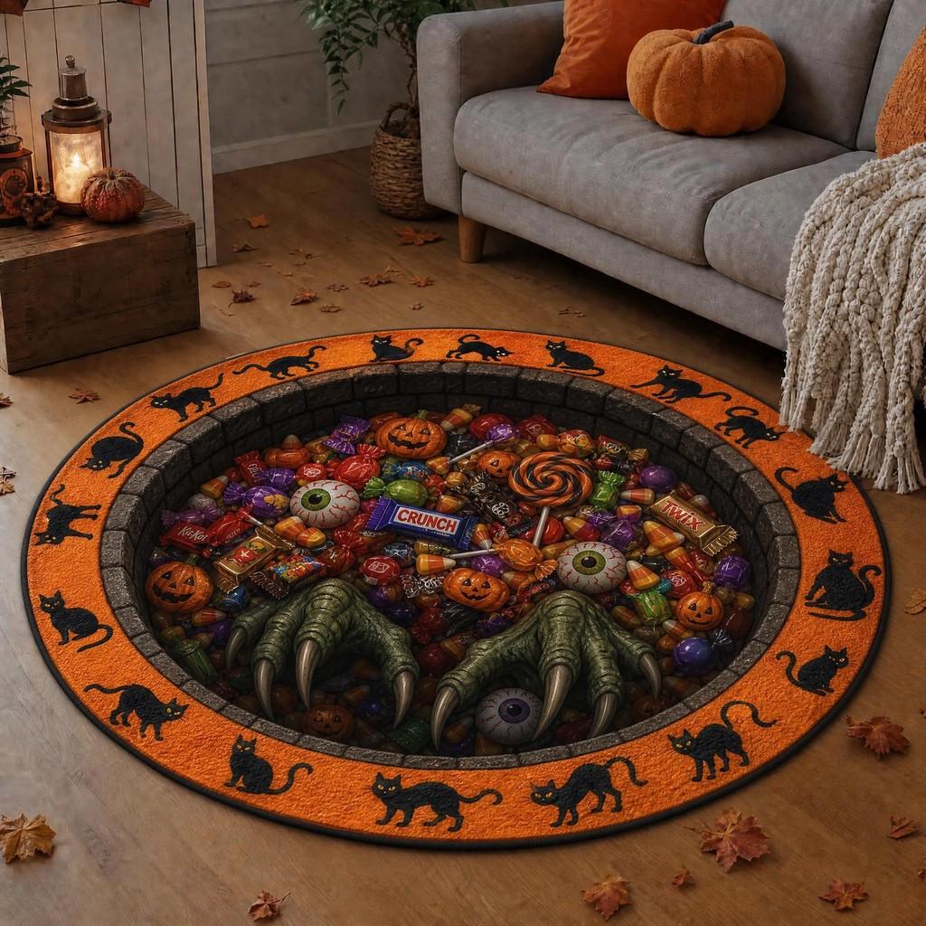 Halloween Round Non Slip Rug With Horrible Printed Design For Living Room Decor