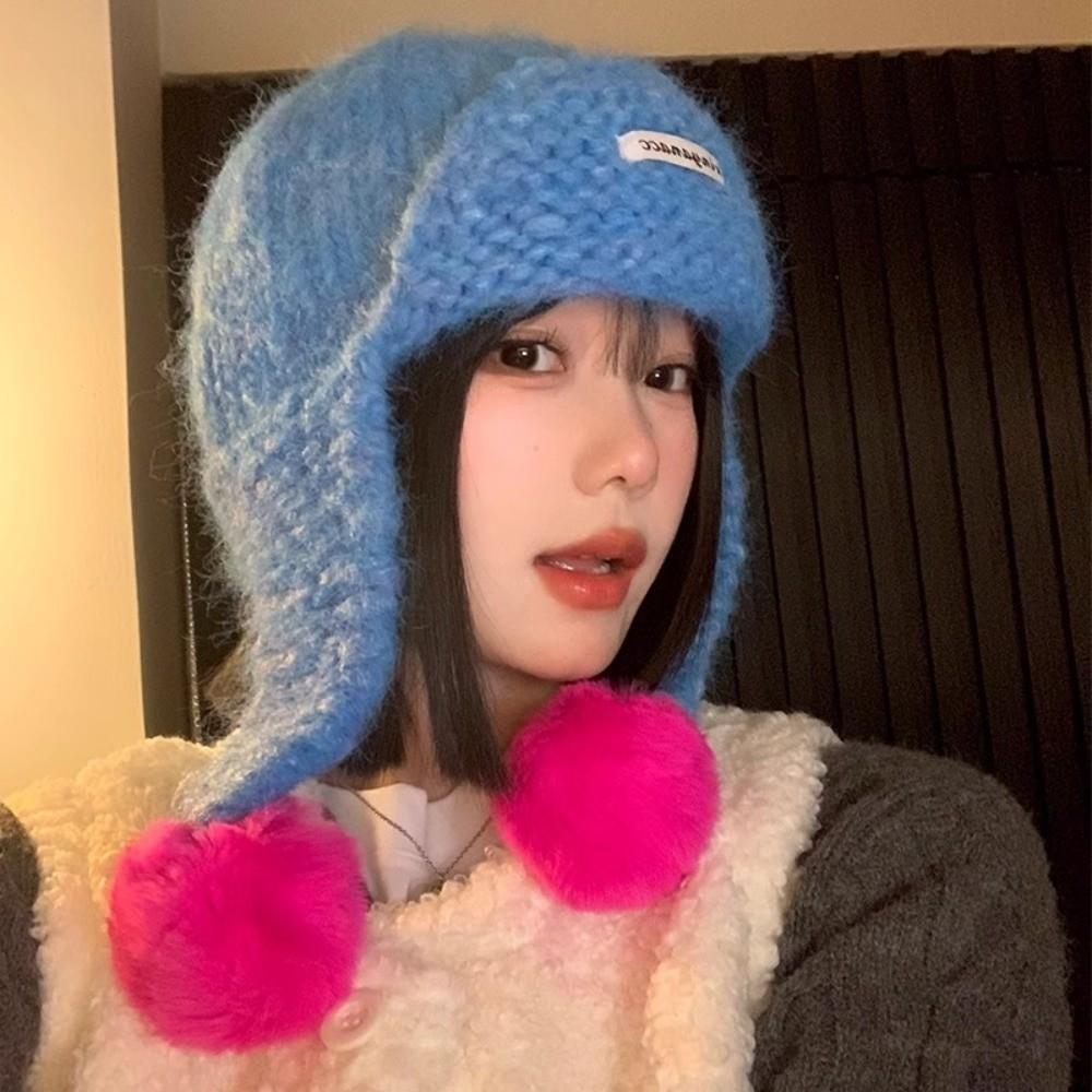 Sweet Women Knitted Cap Autumu Winter Ear Protection Caps Cute Warm Beanie Hats  Female
