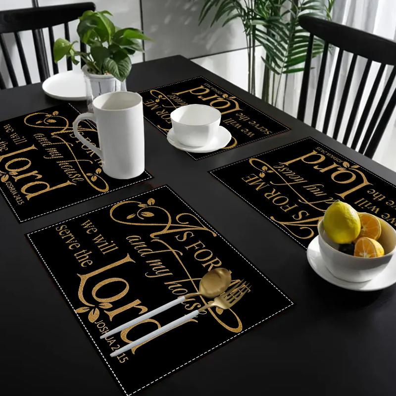 [Linen Placemats] 4-Pack Linen Placemats, 12x18 Inch, Woven Rectangular Table Mats, Machine Washable, Floral Pattern, Christian Home & Kitchen Decor