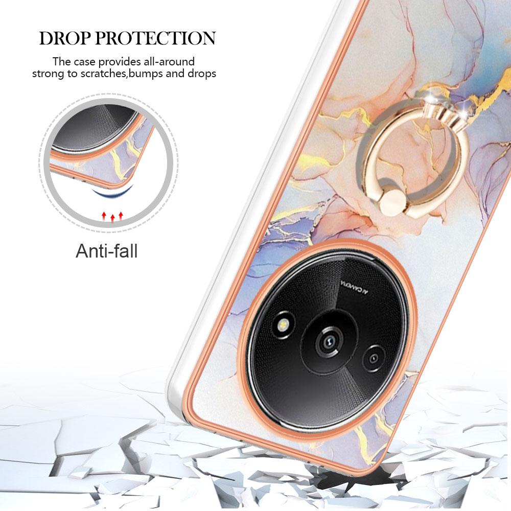 For Xiaomi Redmi A3/Poco C61 4G Case with Ring Kickstand IMD Marble Pattern TPU Back Cover