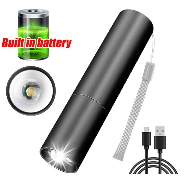 1-20PCS Mini Portable LED Flashlight Built In Battery USB Rechargeable Waterproof Torch Outdoor Camping Night Emergency Light