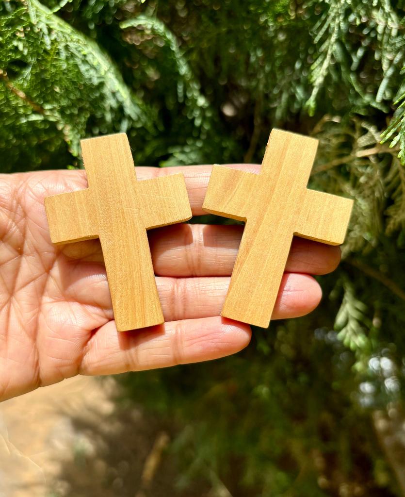 2 Pc Wood CROSS Pendant, Jesus Christ, Wooden Locket Handmade, 6 Cm, Handcarved, Christianity, Unisex for Men and Women, 7