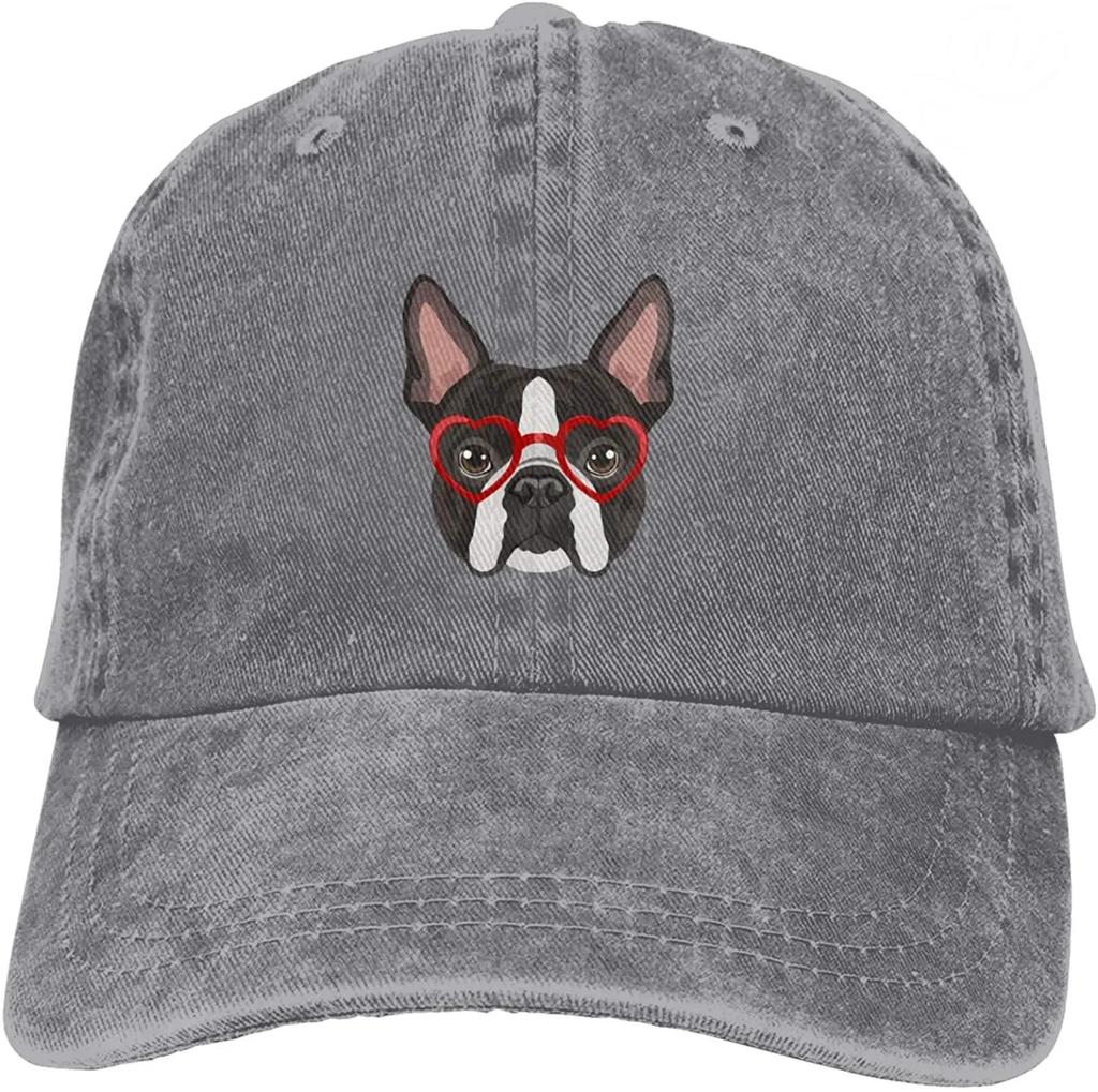Denim Cap Boston Terrier Dog Baseball Dad Cap Classic Washed 100% Cotton Adjustable Casual Sports for Men Women Hat