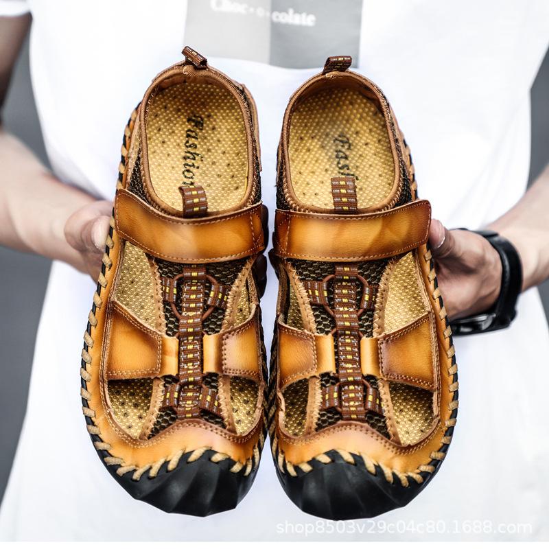 

Fashion 2025 New Summer Men s Leather Outdoor Sandals Comfortable, Breathable, Casual Beach Shoes Roman Shoes Size 38-48 38 светло-коричневого