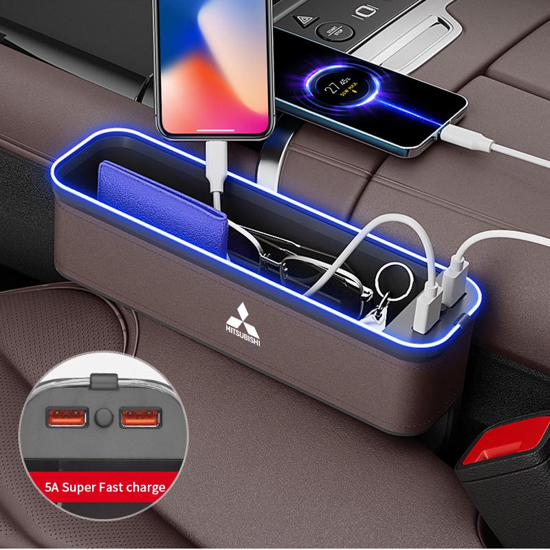 Car Seat Gap Organizer USB Charging Multifunction Storage Box For Mitsubishi Outlander Pajero Asx Lancer EX Evolution X Ralliart SF9