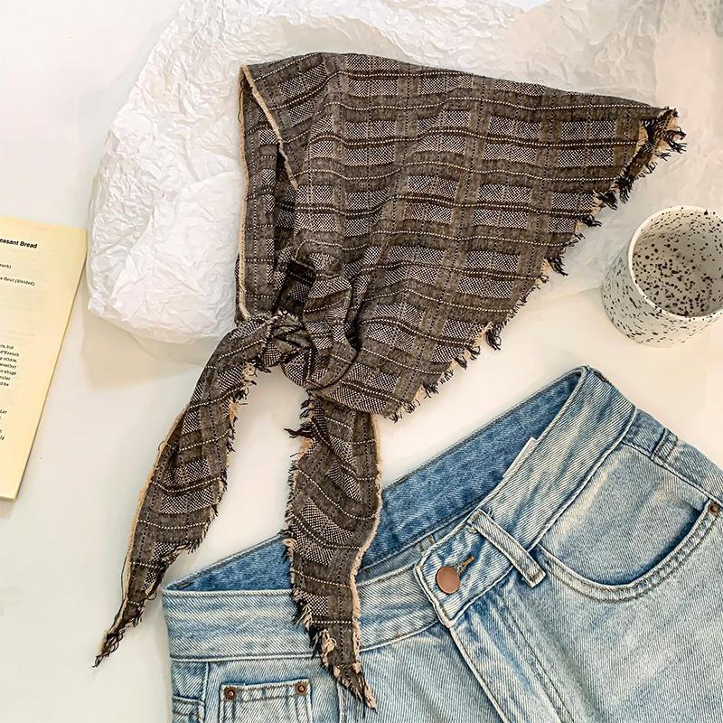 Triangle scarf headscarf women's new retro and old rough edge scarf small scarf silk scarf waist stacked belt