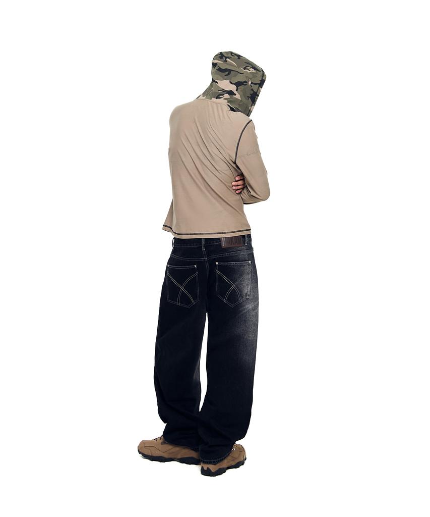 AAKAM Side Washed Button Denim Pants (Black)