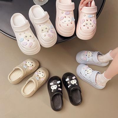 Personality Niche Straps Hole Shoes Women's Summer Small High Heels Cool Slippers Comfortable Two Wear Breathable Bag Head Slippers