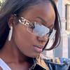 One-Piece Rimless  Wrap Around Fashion Sunglasses For Women Men With Hollow Temple Hip Hop Outdoor Eyewear