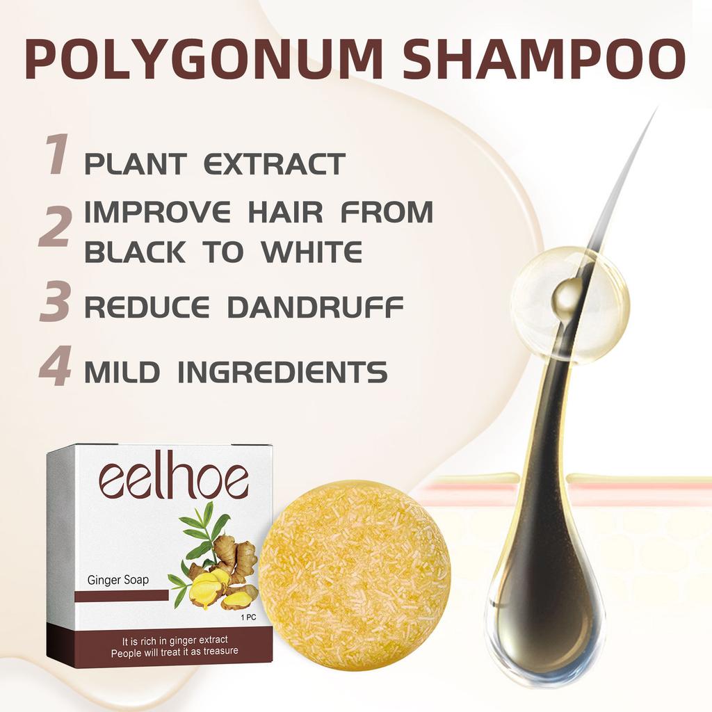 EELHOE Hair Shampoo Polygonum Ginger Essence Hair Darkening Shampoo Soap Natural Organic Gray Reverse Hair Cleansing 1pc