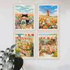 Tabby Cat Flower Market Posters and Prints Canvas Painting Cherry Blossoms Wall Art Pictures for Living Room Home Decor Cuadros