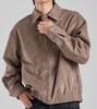 Button Seoul Vegan Suede Minimal Blouson Zip-Up Jacket (Brown)