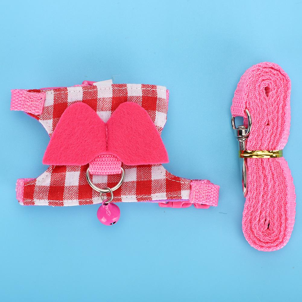 Small Animal Outdoor Walking Harness Pink Plaid Vest Leash Set Chest Strap for Ferret Chinchilla