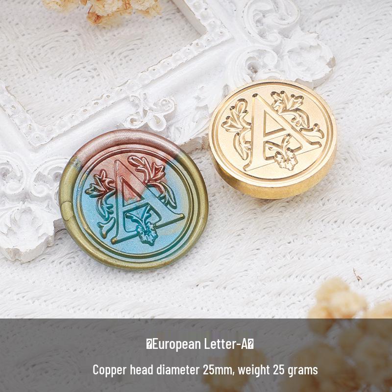 Wax Seal Stamp Head with 26 A-Z Letter Patterns - Retro Copper Design for Envelopes