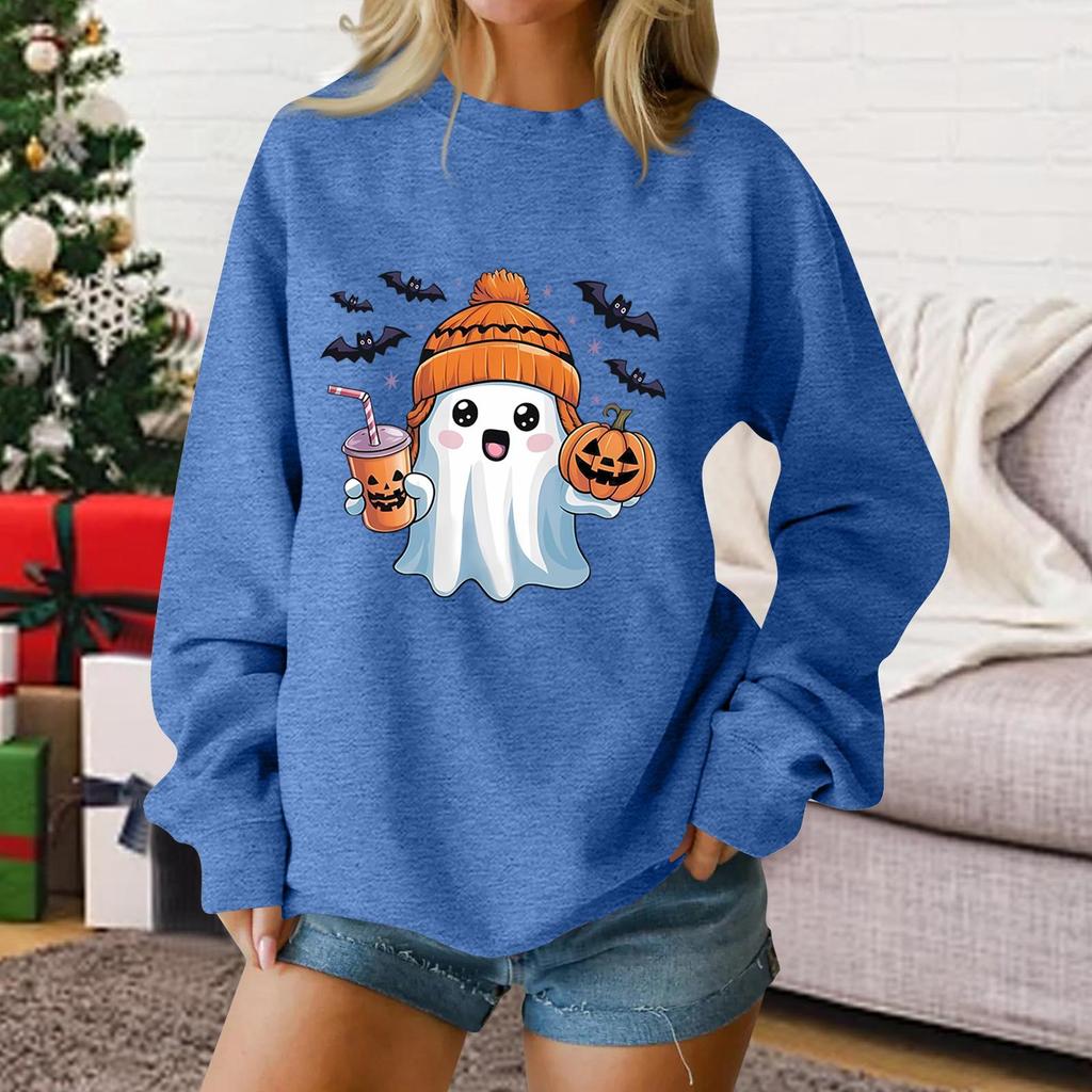 Ladies Fashion Casual Halloween Printed Pullover Sweater