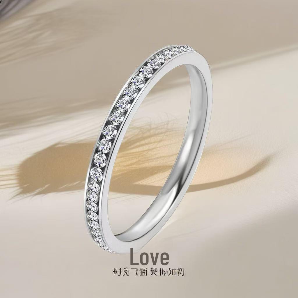 Stainless Steel Titanium Women's Ring - No-Fade, Niche Design, Ins Style, Diamond-Plated Gold-Plated, Plain Ring